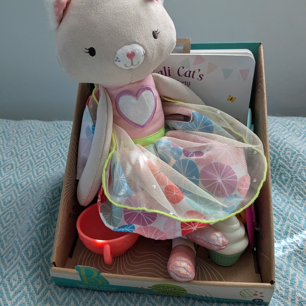 Plush Cat Doll with Colorful Dress
